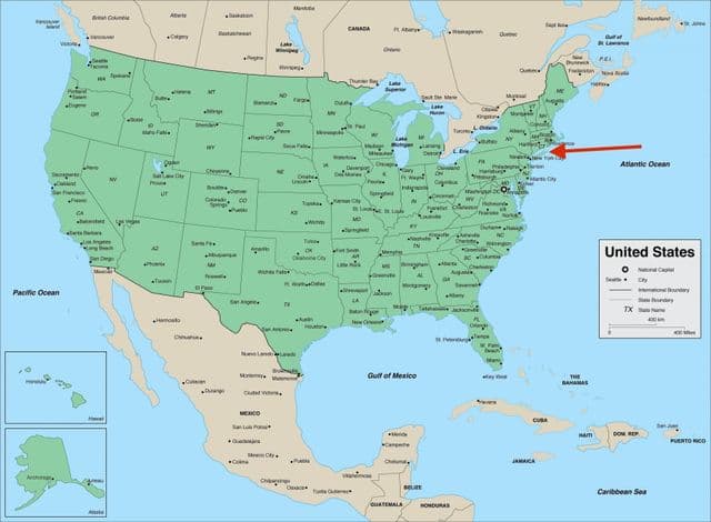 Long Island no mapa de Nova York - EUA