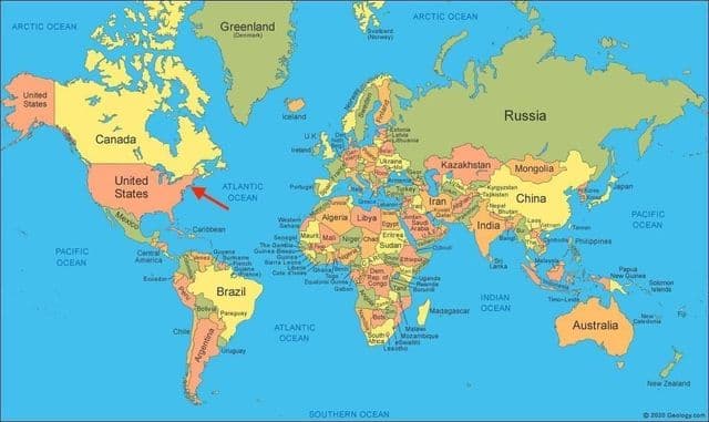Localização de Long Island no mapa mundial