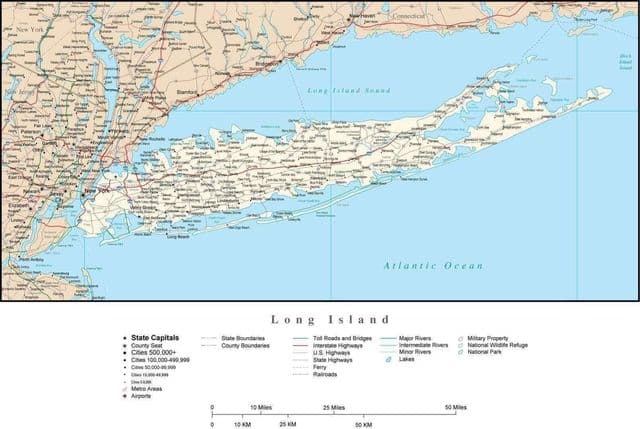 Mapa das estradas de Long Island
